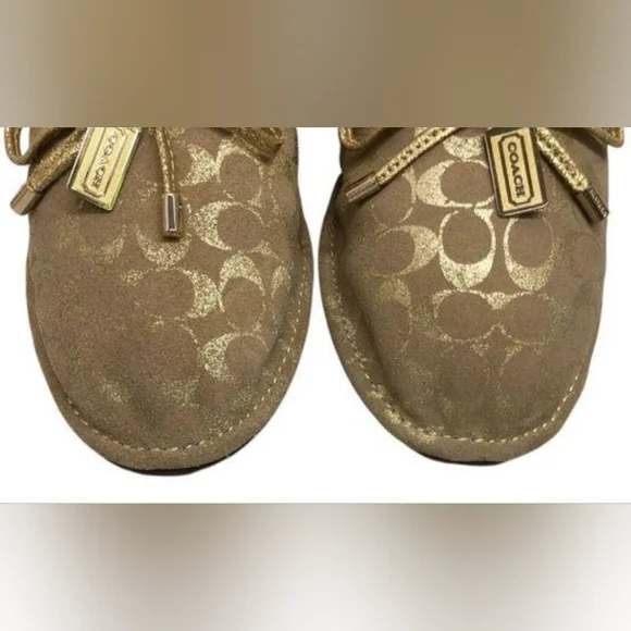 Coach Women's Darlene Tan/Gold Suede Signature Slide Slippers Size 9 NWOT - Picture 5 of 11